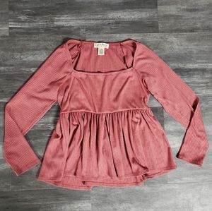 Pink Rose Ribbed C&P Long Sleeve
